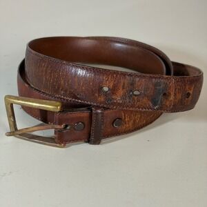 VTG Torino Aniline Kipskin Shoulders Brown Leather Belt Brass Buckle USA Made 36